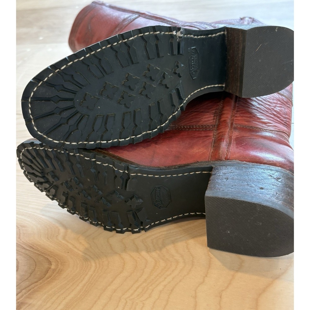 VTG 90s Frye Campus Longhorn Boots Womens Burgundy Leather Square Toe Size 10 - Picture 7 of 14
